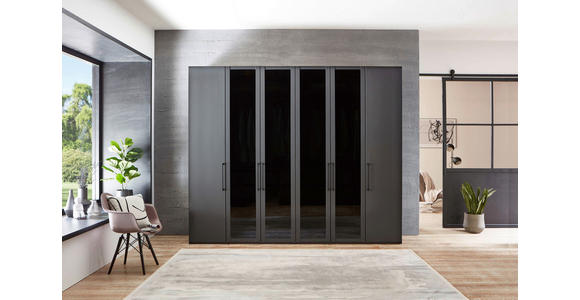 DREHTÜRENSCHRANK 250/216/58 cm 6-türig Graphitfarben - Schwarz/Graphitfarben, Design, Glas/Holzwerkstoff (250/216/58cm) - Novel