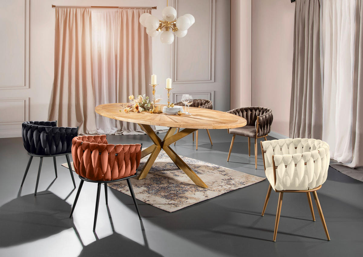 ESSTISCH Ulme massiv oval Ulmefarben, Goldfarben  - Ulmefarben/Goldfarben, LIFESTYLE, Holz/Metall (254/135/78cm) - Ambia Home