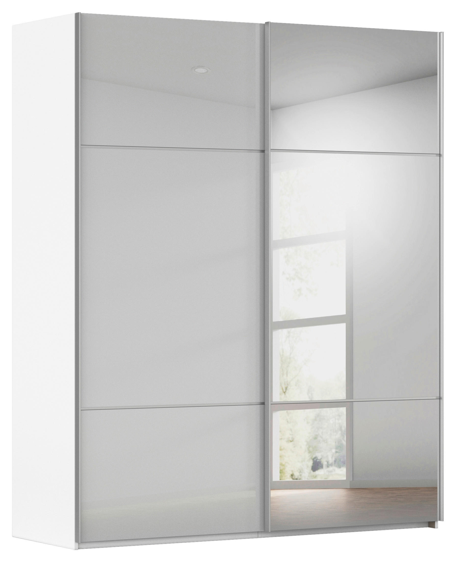 SCHWEBETÜRENSCHRANK Grau, Weiss  - Weiss/Alufarben, Konventionell, Glas/Holzwerkstoff (201/223/68cm) - Novel