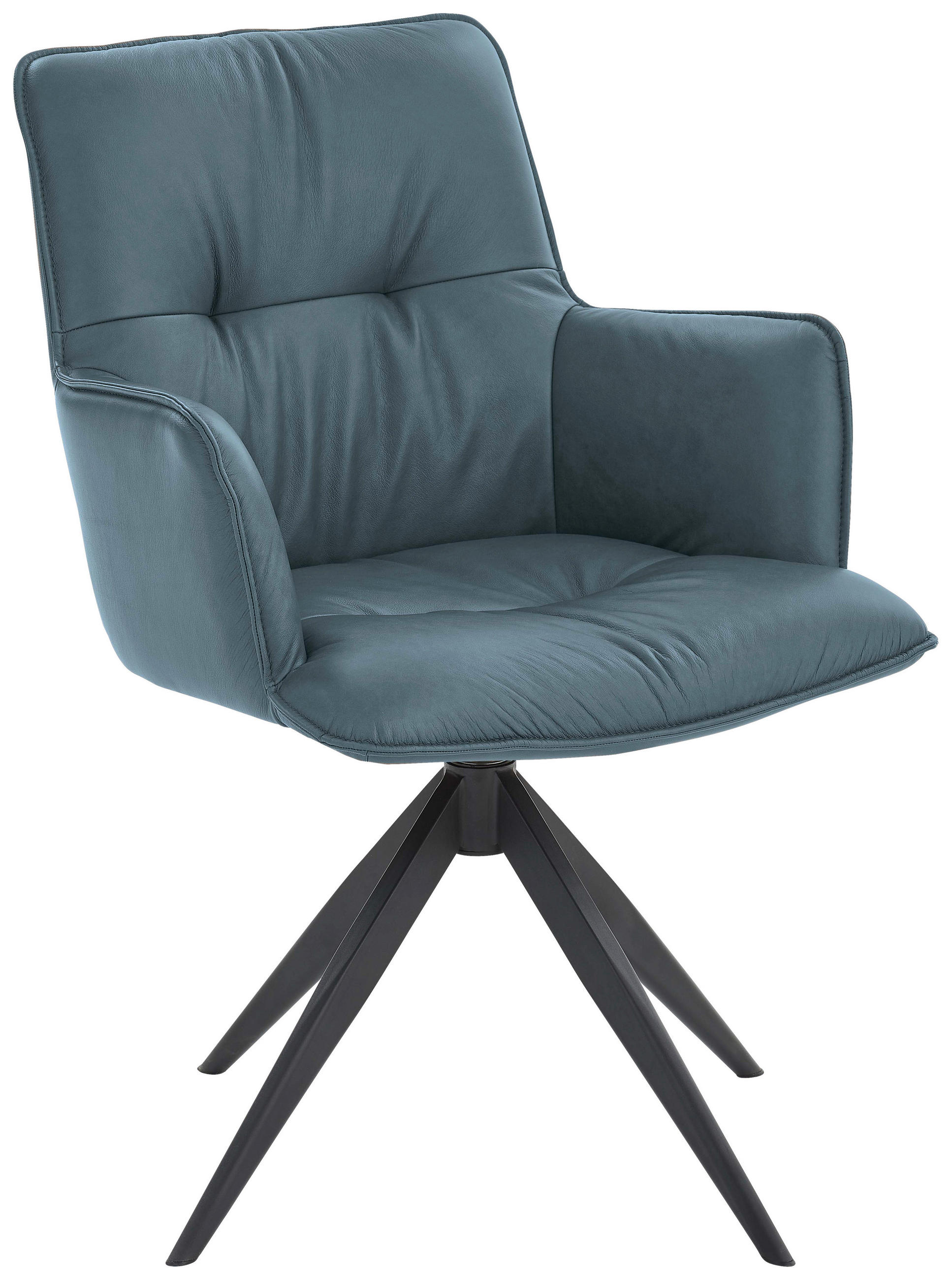 ARMLEHNSTUHL  in Eisen Echtleder pigmentiert  - Petrol, Design, Leder/Metall (59/89/63cm) - Dieter Knoll