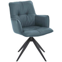 ARMLEHNSTUHL  in Eisen Echtleder pigmentiert  - Petrol, Design, Leder/Metall (59/89/63cm) - Dieter Knoll