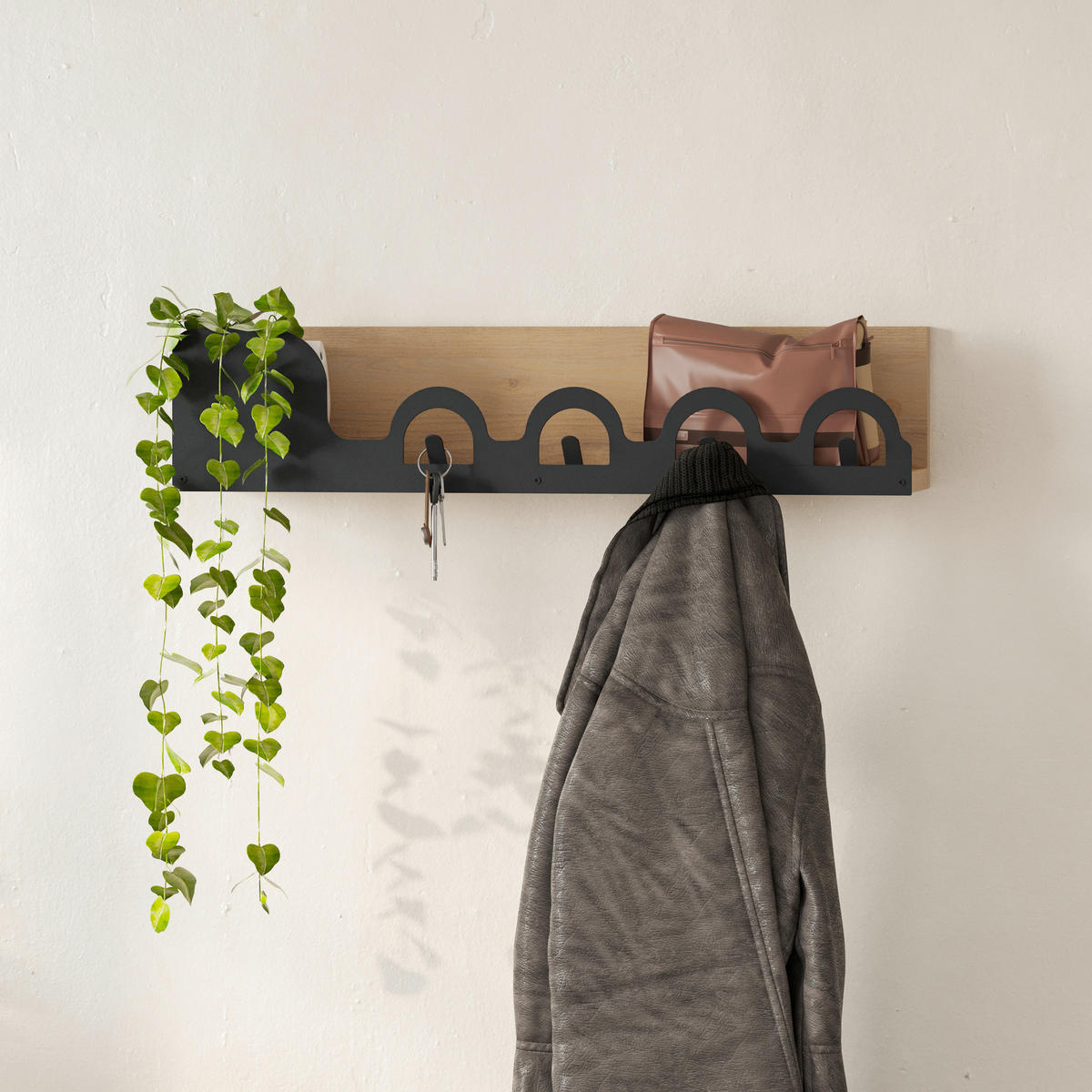 WANDGARDEROBE  in Eiche dunkel  - Eiche dunkel, Design, Holzwerkstoff/Metall (63/14/14cm) - Livetastic