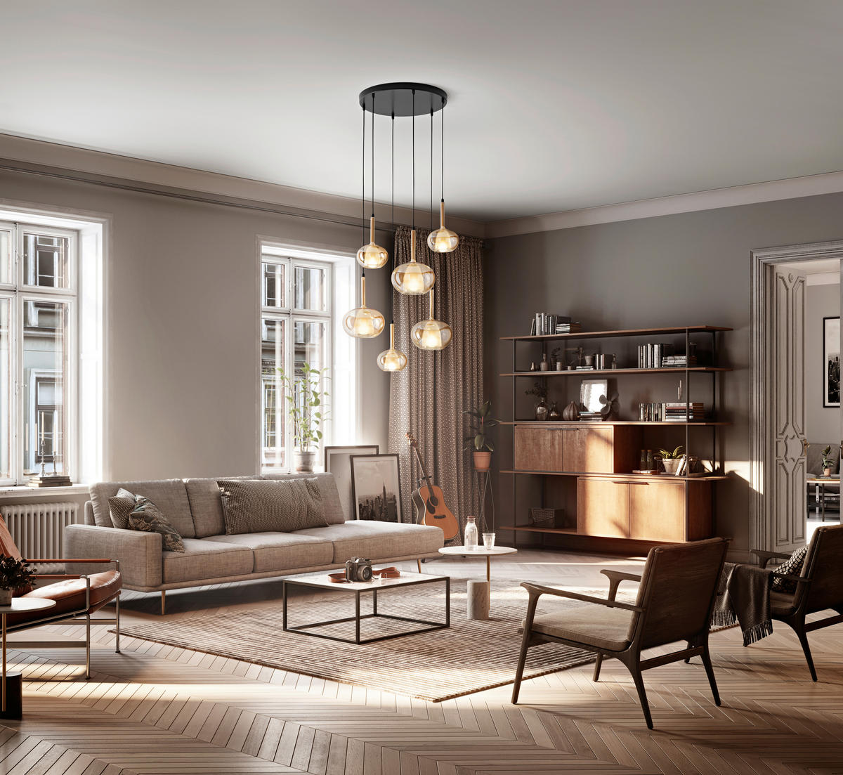 PENDELLEUCHTE Edolo 53/200 cm   - Bernsteinfarben, Design, Glas/Metall (53/200cm) - Fabas Luce