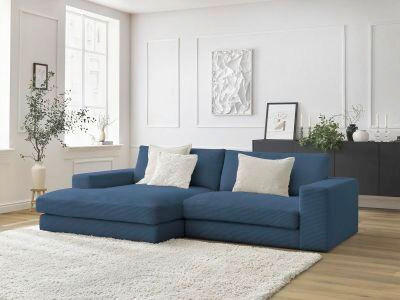 ECKSOFA  LEONARD Dunkelblau Cord  - Schwarz/Dunkelblau, MODERN, Kunststoff/Textil (159/274cm)
