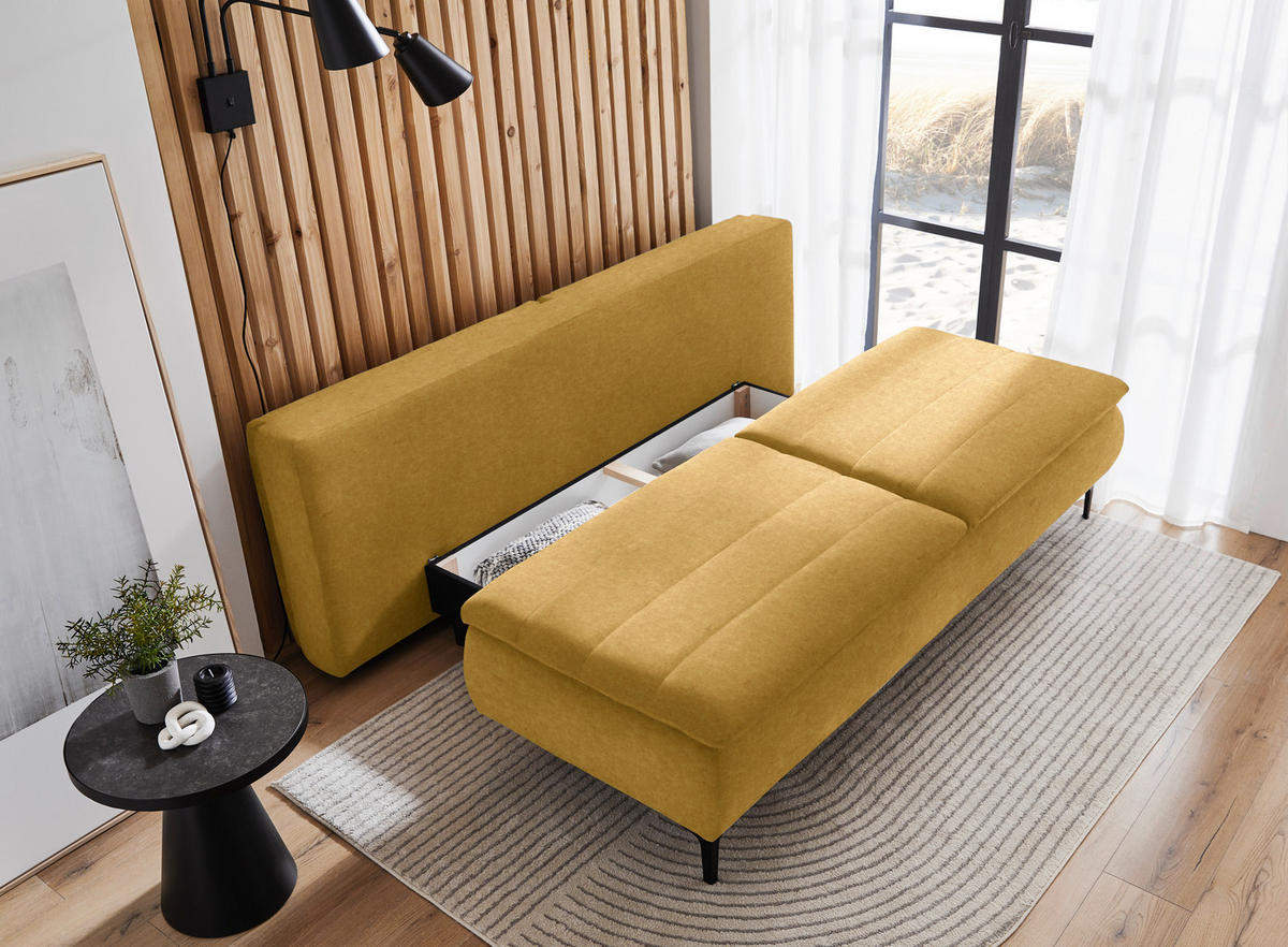 BOXSPRING KANAPÉ textil aranyszínű  - aranyszínű, Konventionell, textil/fém (204/93/100cm) - Novel