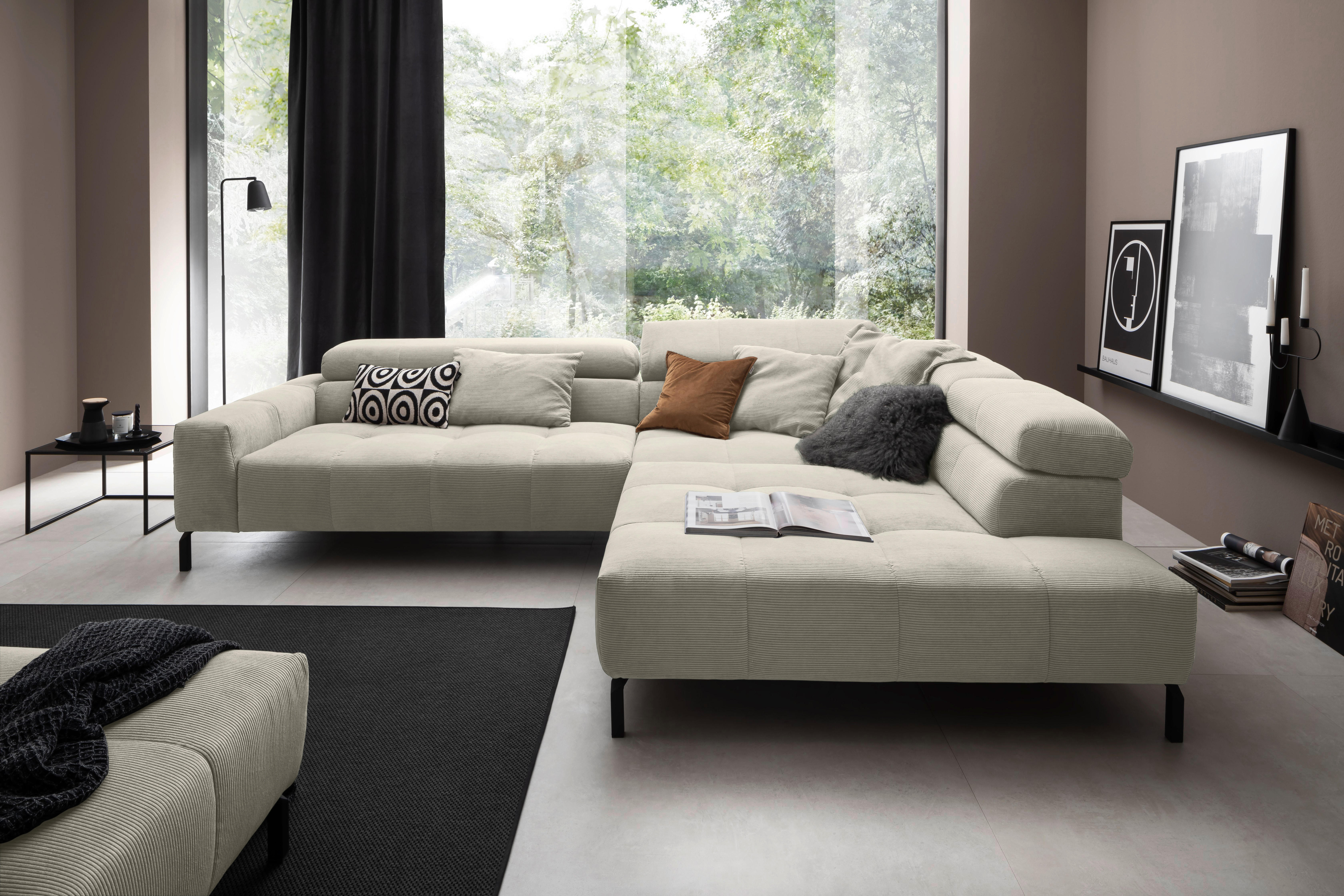 ECKSOFA in Cord Naturfarben  - Schwarz/Naturfarben, Konventionell, Textil/Metall (311/219cm) - Hom`in
