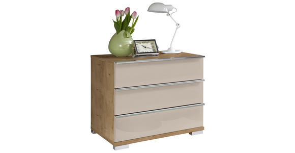 NACHTKÄSTCHEN in Champagner, Eiche Bianco - Chromfarben/Eiche Bianco, Basics, Glas/Holzwerkstoff (60/53/42cm) - Venda