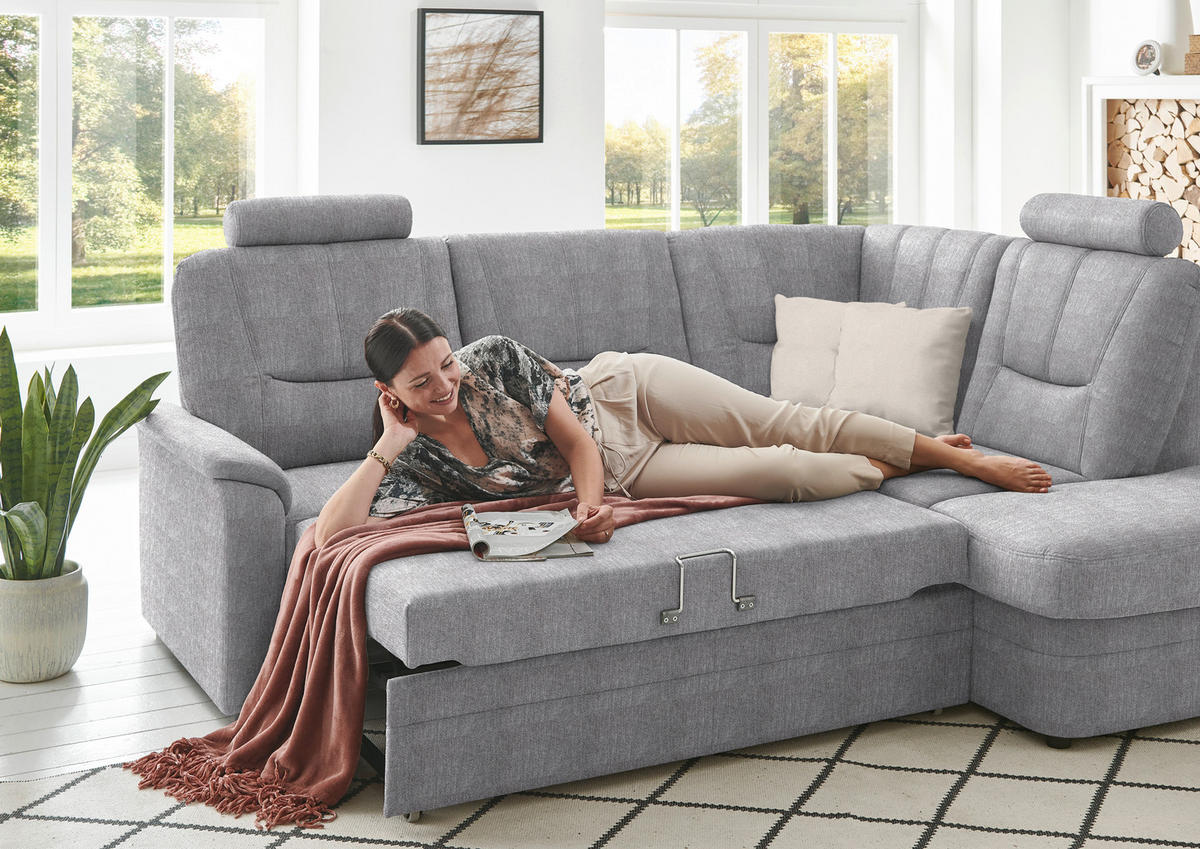 ECKSOFA Chenille Hellgrau  - Hellgrau/Schwarz, Konventionell, Kunststoff/Textil (235/185cm) - Beldomo Comfort