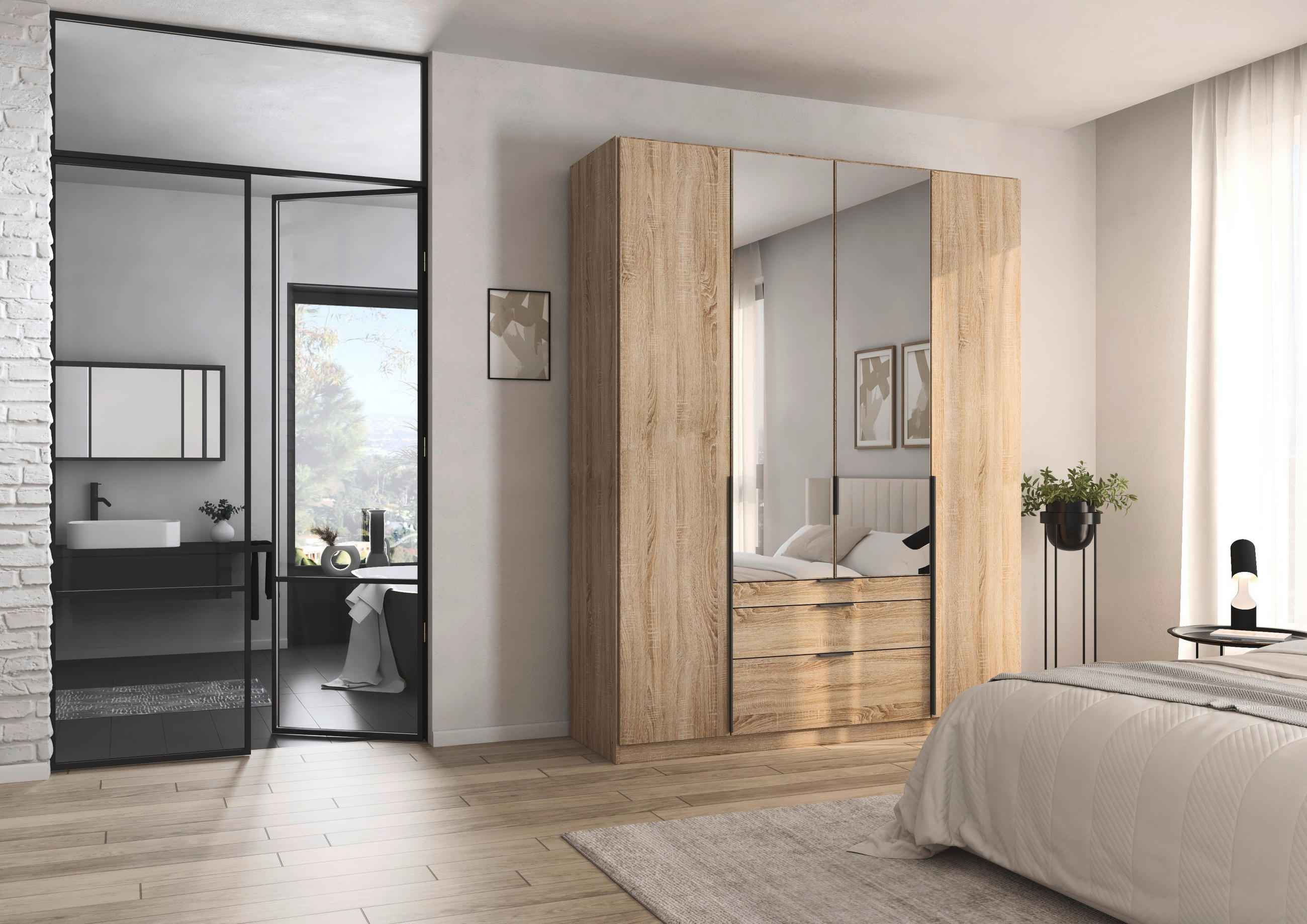 DREHTÜRENSCHRANK  in Sonoma Eiche  - Grau/Sonoma Eiche, MODERN, Holzwerkstoff/Metall (181/229/54cm) - Rauch Möbel