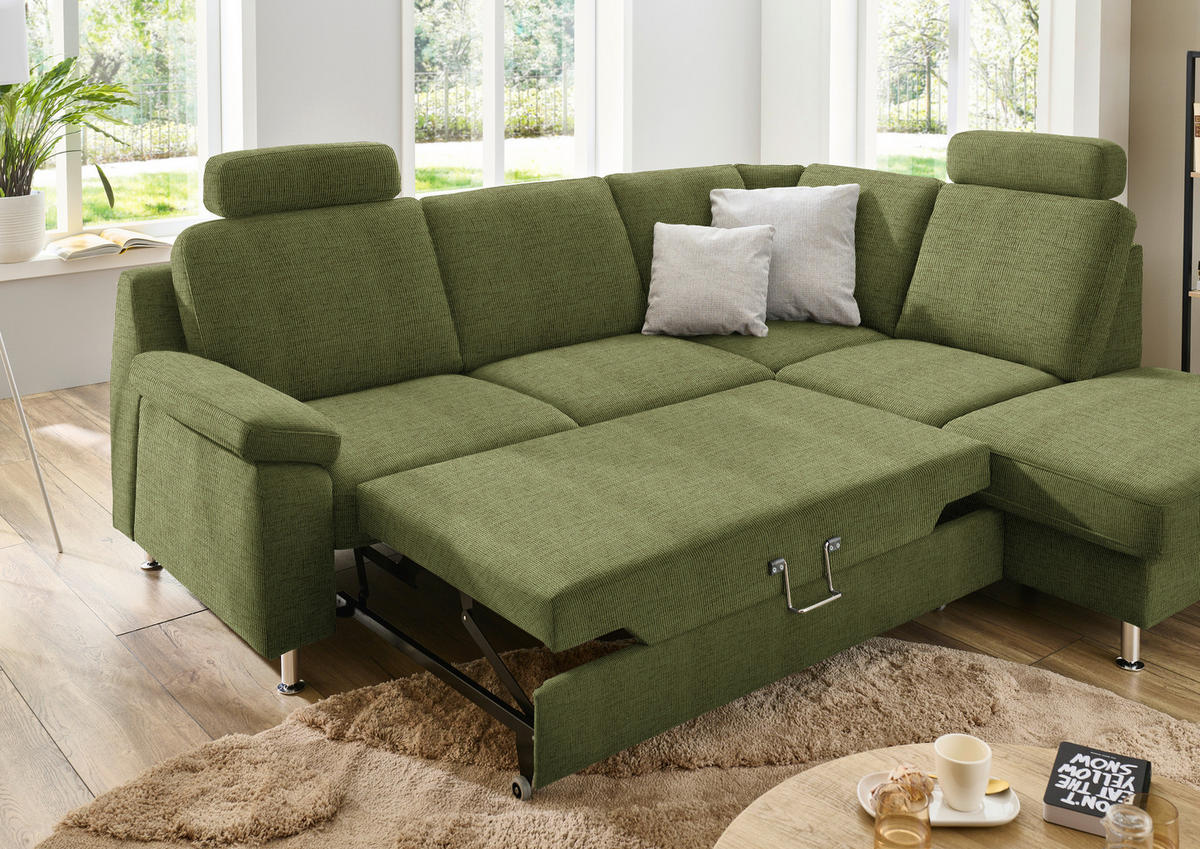 ECKSOFA in Webstoff Grün  - Alufarben/Grün, Konventionell, Textil/Metall (241/200cm) - Beldomo System