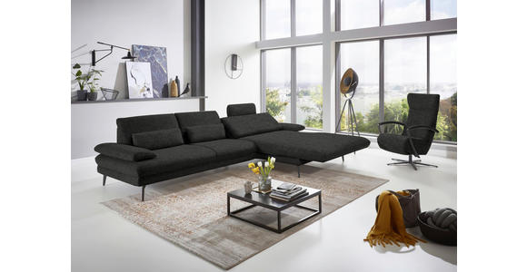 ECKSOFA in Velours Anthrazit 310/180 cm - Anthrazit/Schwarz, Design, Textil/Metall (310/180cm) - Dieter Knoll