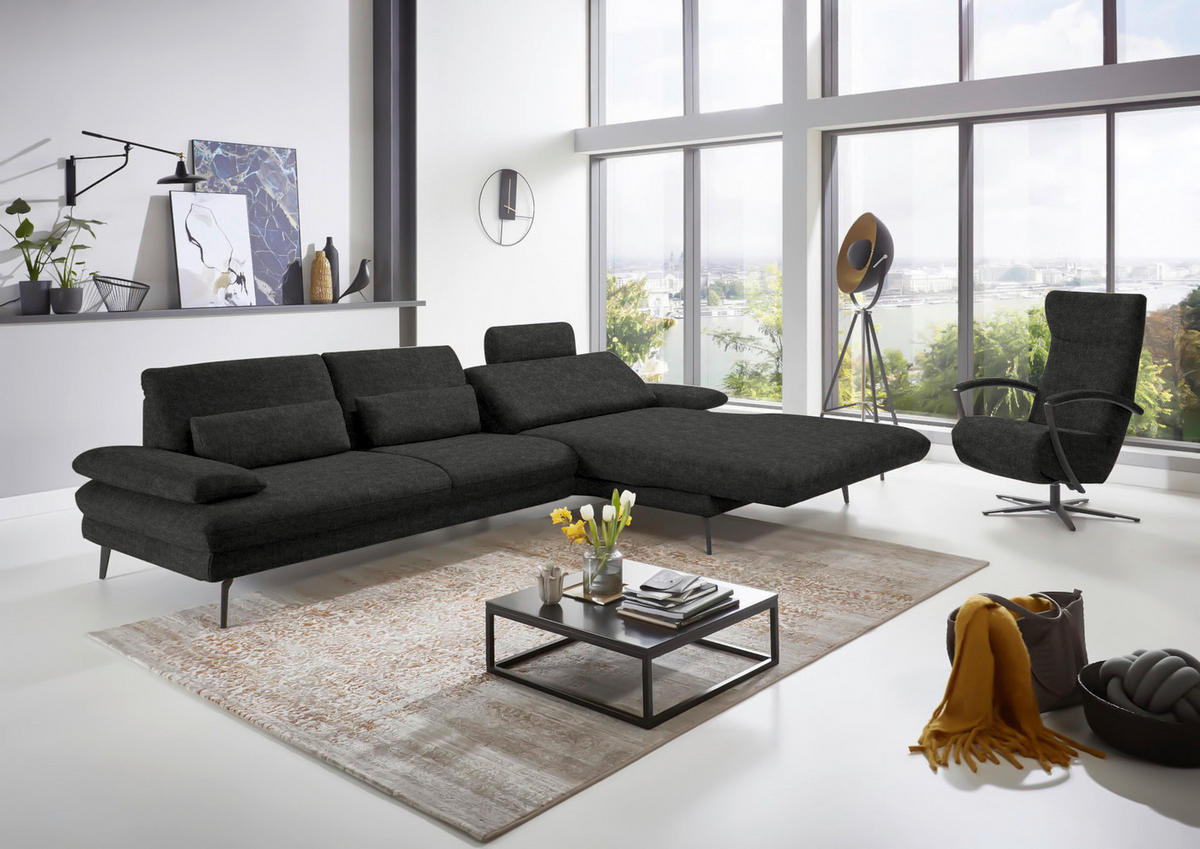 ECKSOFA in Velours Anthrazit  310/180 cm  - Anthrazit/Schwarz, Design, Textil/Metall (310/180cm) - Dieter Knoll