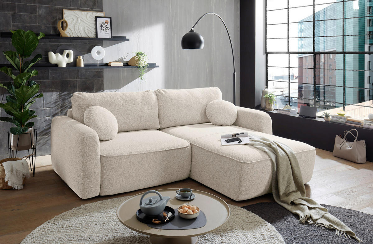 ECKSOFA in Webstoff Beige  - Beige/Schwarz, Konventionell, Kunststoff/Textil (247/190cm) - MID.YOU