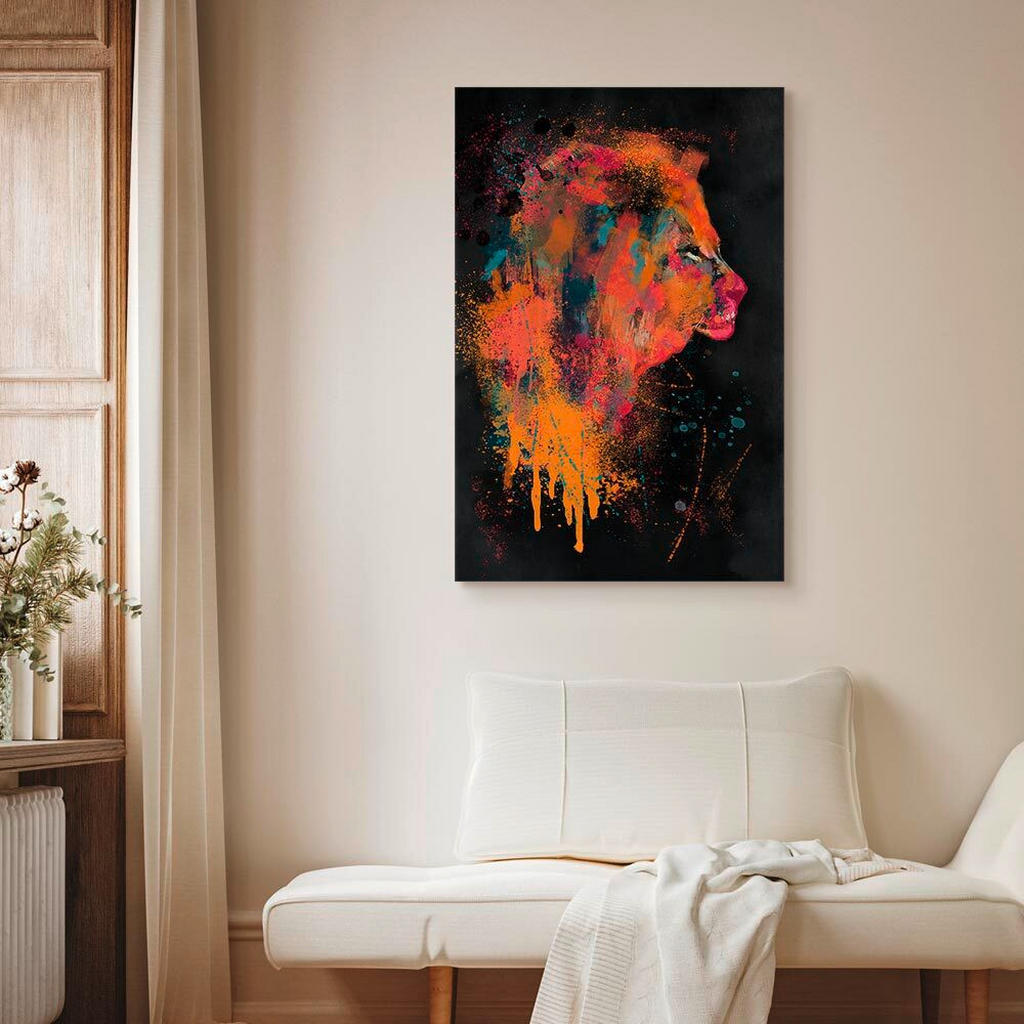 Thumbnail - artgeist Leinwandbild, Orange, Schwarz, Pink, Hellblau, Holz, Textil, Kiefer, rechteckig, 80x120x1.2 cm, Keilrahmen, Bil...