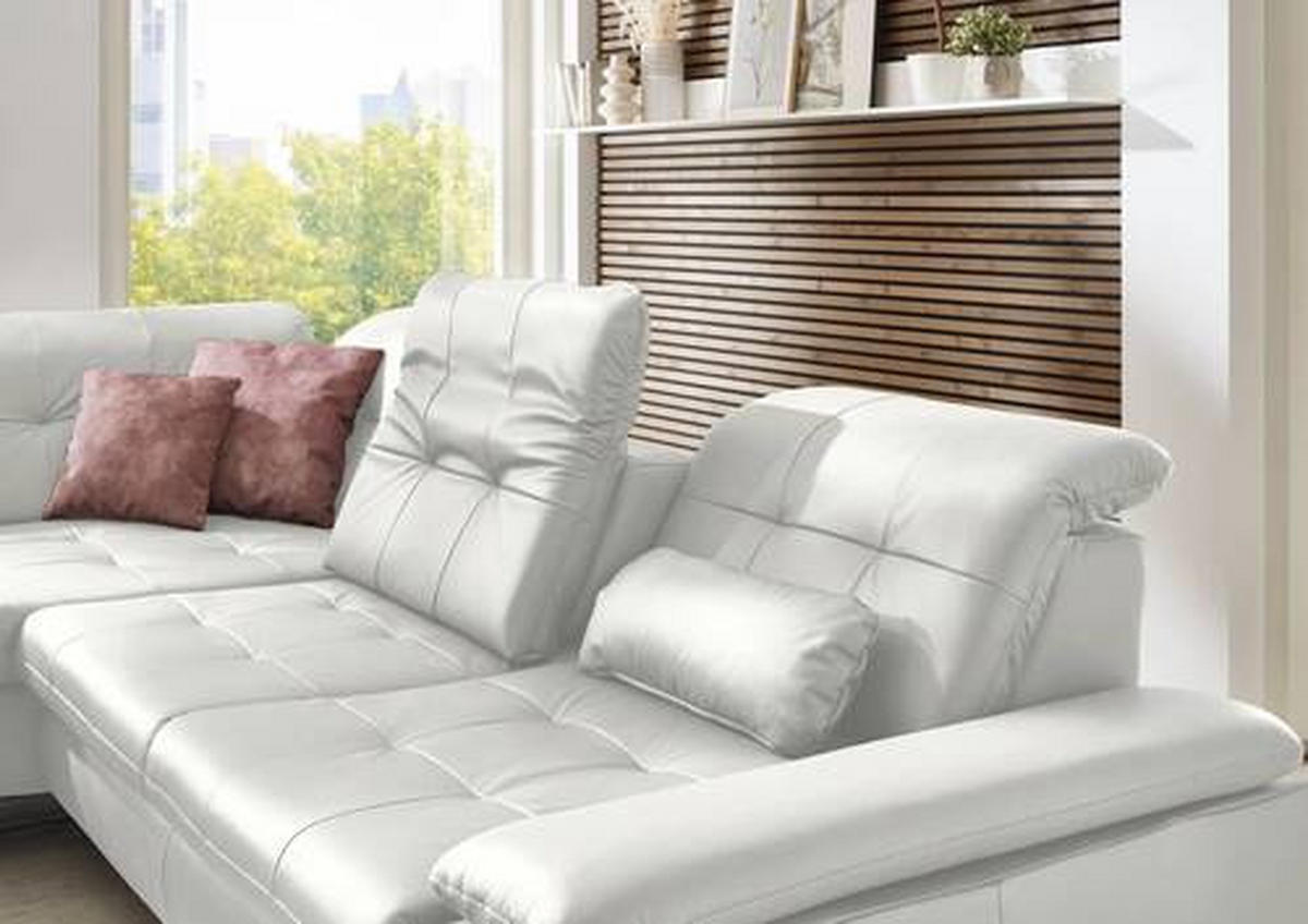 ECKSOFA in Echtleder Weiss  - Weiss, Basics, Leder/Metall (211/309cm) - Beldomo Speed