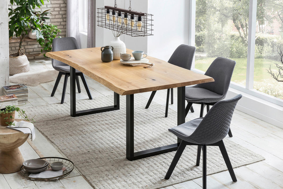 ESSTISCH in Holz 160/90/75 cm  - Schwarz/Naturfarben, MODERN, Holz/Metall (160/90/75cm) - Livetastic