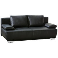 SCHLAFSOFA Schwarz Echtleder  - Chromfarben/Schwarz, KONVENTIONELL, Leder/Metall (195/85/90cm) - Livetastic