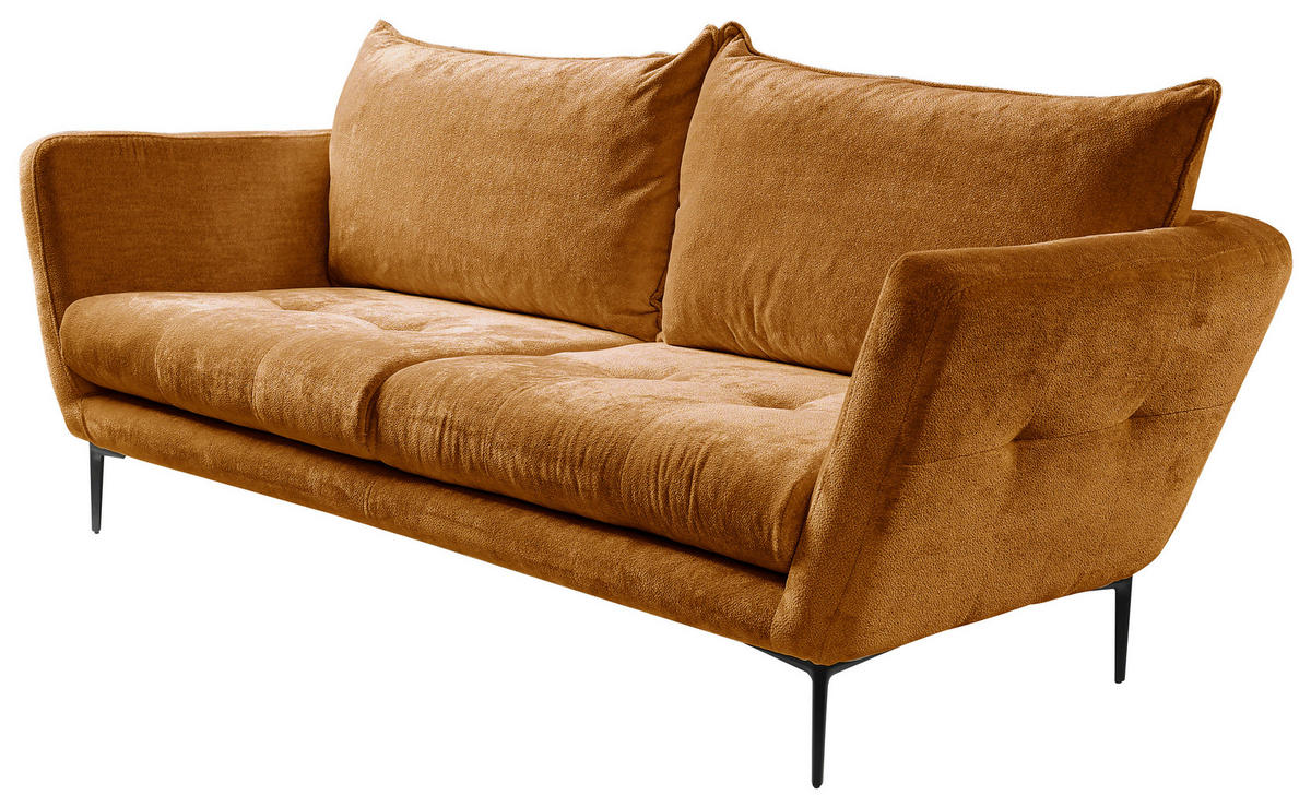 SOFA in Velours Rostfarben  - Rostfarben/Schwarz, Design, Textil/Metall (225/86/95cm) - MID.YOU