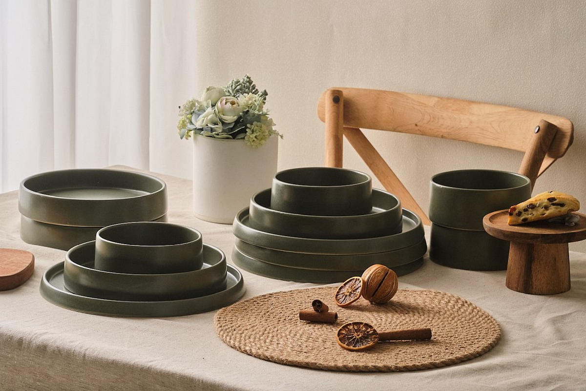 KOMPLETT SERVIS Kyoto 12 delar  - grön, Trend, keramik - Novel