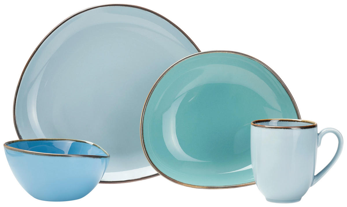 KOMBISERVICE Blau, Grün, Blaugrau 24-teilig AQUA SABBIA  - Blau/Blaugrau, Trend, Keramik - Novel