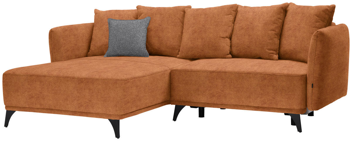 ECKSOFA in Chenille Cognac  172/255 cm  - Cognac/Schwarz, LIFESTYLE, Textil/Metall (172/255cm) - Carryhome