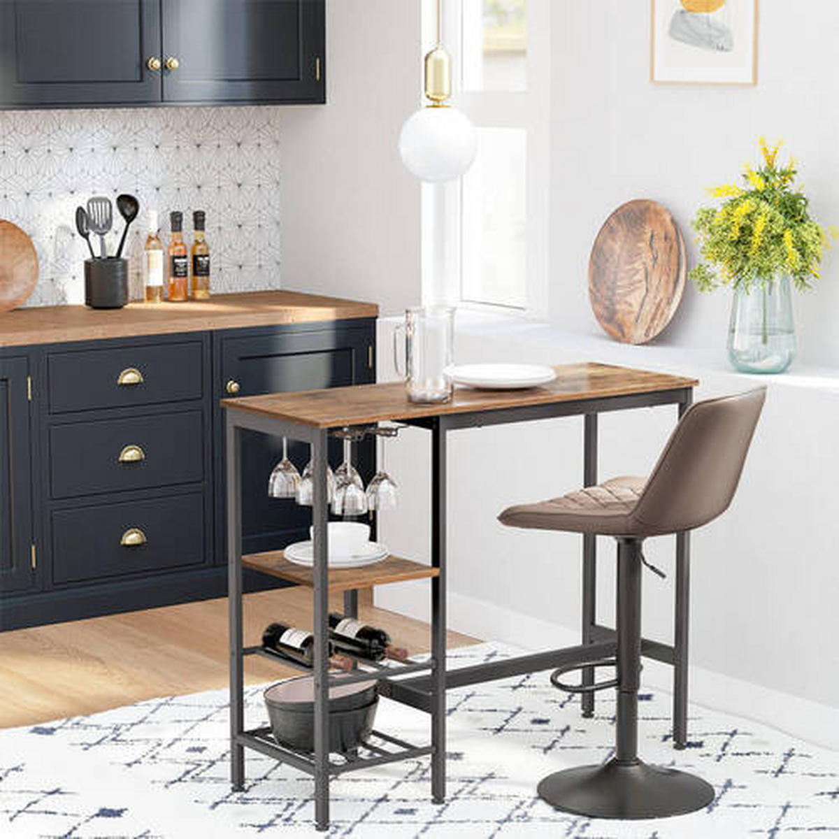 BARTISCH teilmassiv Schwarz, Dunkelbraun  - Dunkelbraun/Schwarz, Trend, Holzwerkstoff/Metall (110/40/90cm) - Boxxx