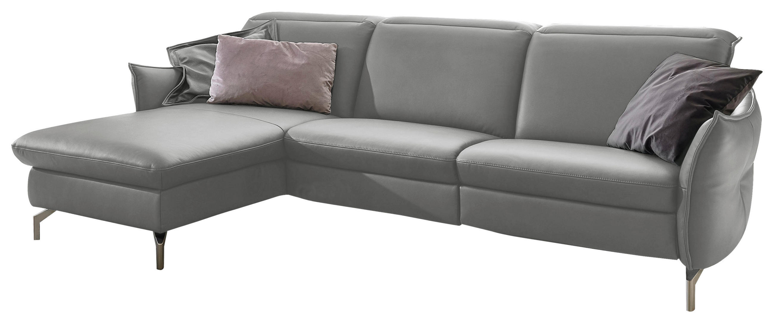 SOFFA i läder ljusgrå - ljusgrå/nickelfärgad, Modern, metall/läder (179/233cm) - Livetastic