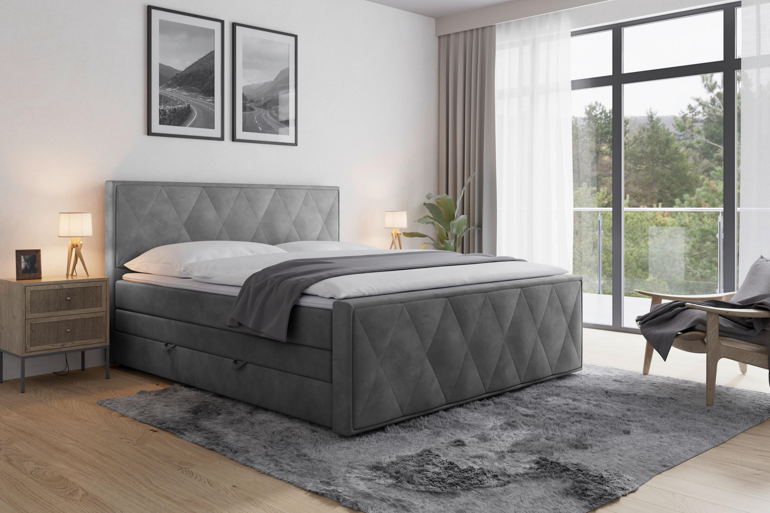 POSTEL BOXSPRING, 180/200 cm, světle šedá - černá/světle šedá, Moderní, kov/karton (180/200cm) - MID.YOU
