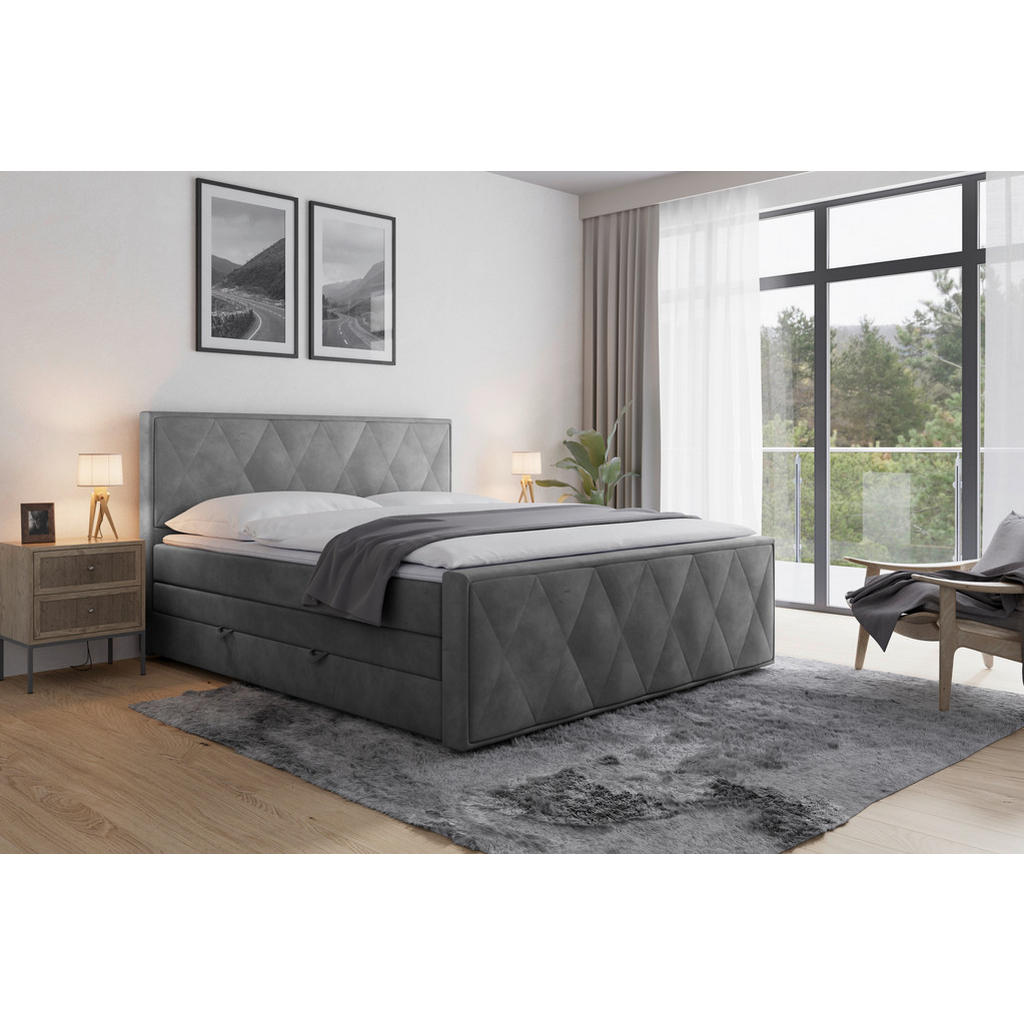 Thumbnail - Mid.you Boxspringbett, Hellgrau, Textil, teilmassiv, Hartholz,teilmassiv, Hartholz, H2, Höhe ca. 20 cm, 180x200 cm, Bett...