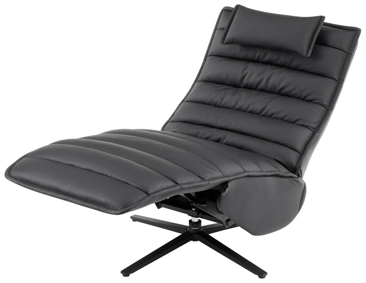 RELAXSESSEL Lederlook Echtleder Relaxfunktion, Fußteilverstellung, Nackenkissen    - Schwarz, Design, Leder/Textil (68/108/84cm) - Stylife