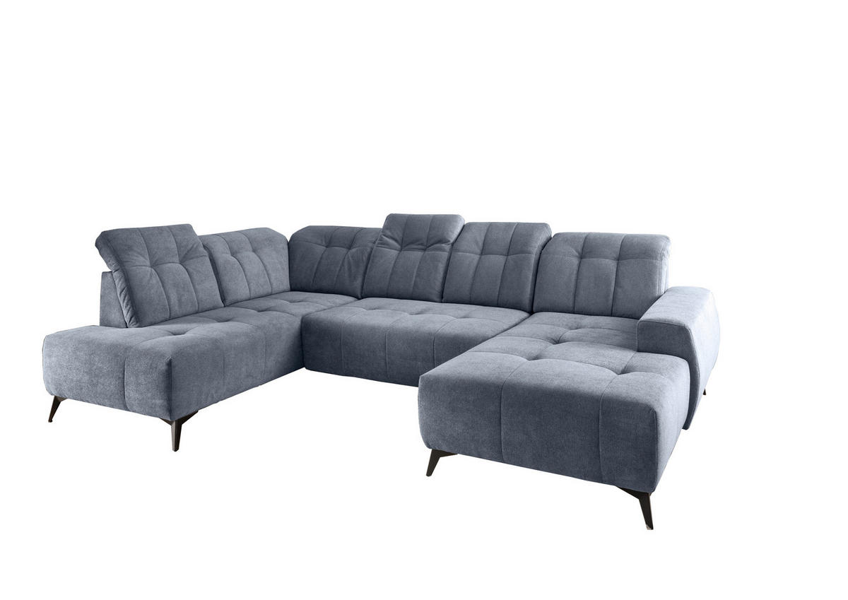 WOHNLANDSCHAFT SANO Hellblau Chenille  - Schwarz/Hellblau, MODERN, Textil/Metall (200/337/180cm) - Livetastic