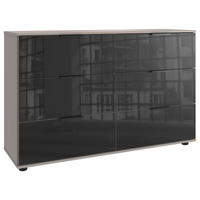 KOMMODE , 130/83/41 cm, 6 Schublade(n)  - Schwarz/Grau, Konventionell, Glas/Holzwerkstoff (130/83/41cm) - Modante