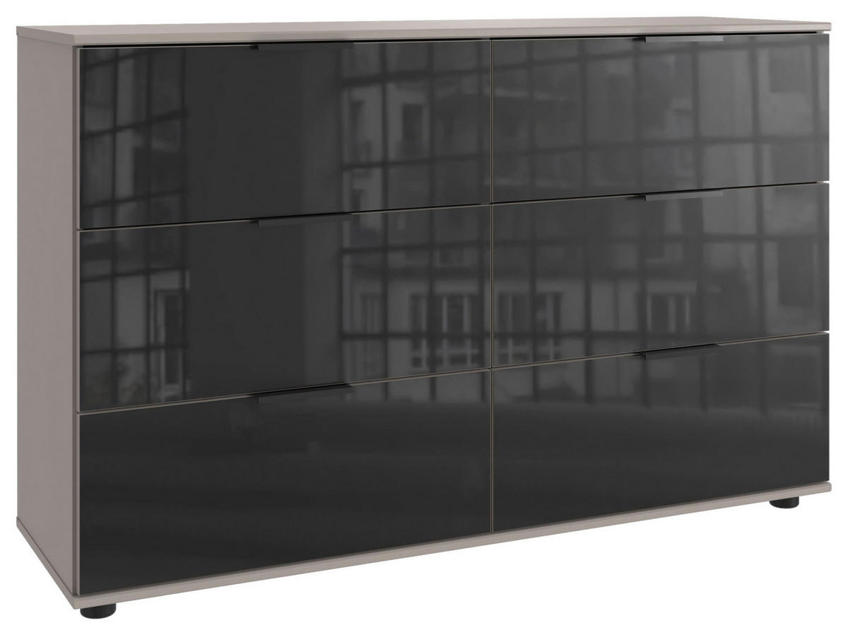 KOMMODE , 130/83/41 cm, 6 Schublade(n)  - Schwarz/Grau, Konventionell, Glas/Holzwerkstoff (130/83/41cm) - Modante