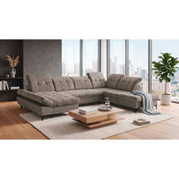 WOHNLANDSCHAFT MERCY Braun Mikrovelours  - Schwarz/Braun, MODERN, Kunststoff/Textil (169/348/245cm) - MID.YOU