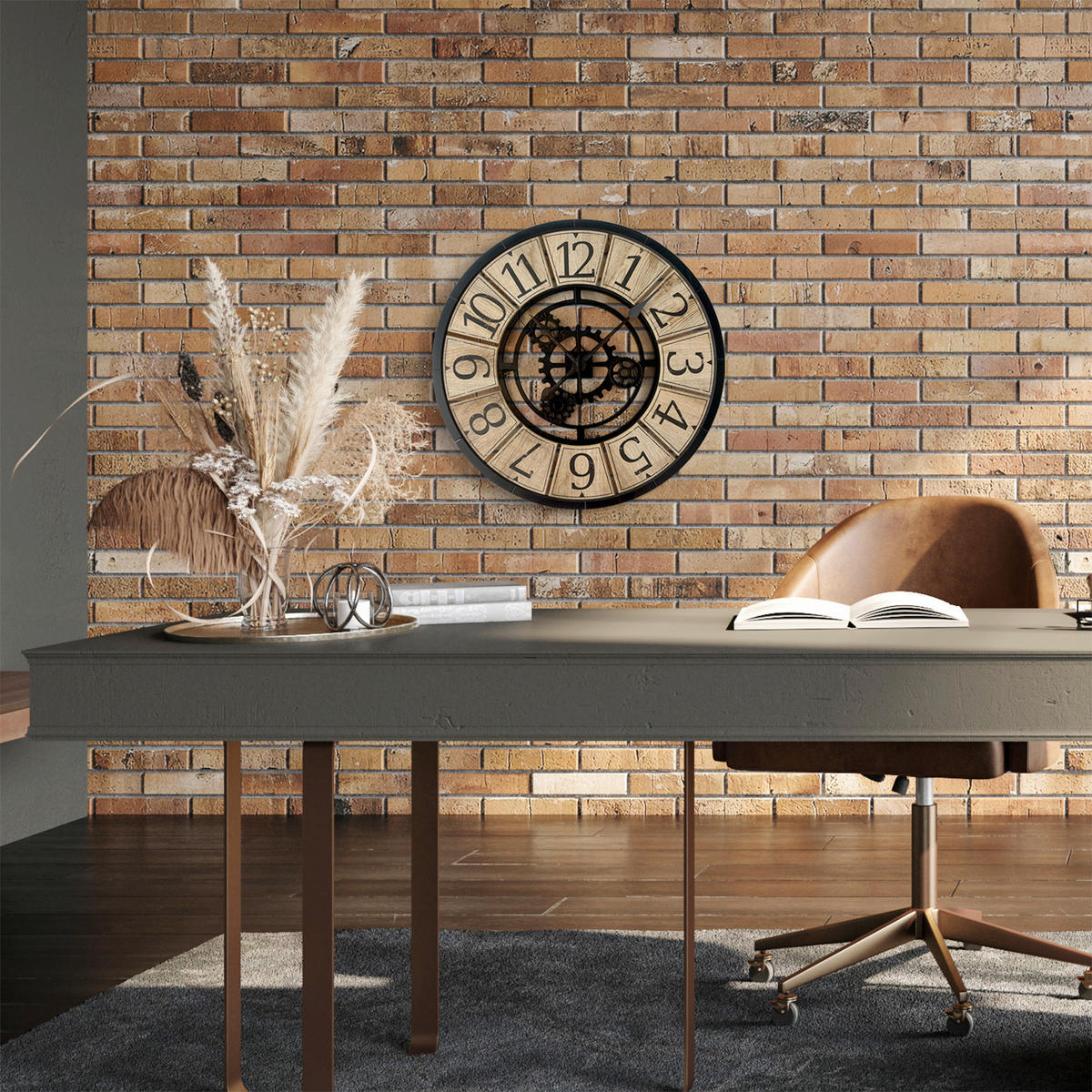 WANDUHR - Schwarz, Weiß, Eichefarben  - Eichefarben/Schwarz, Basics, Holz/Kunststoff (57cm)