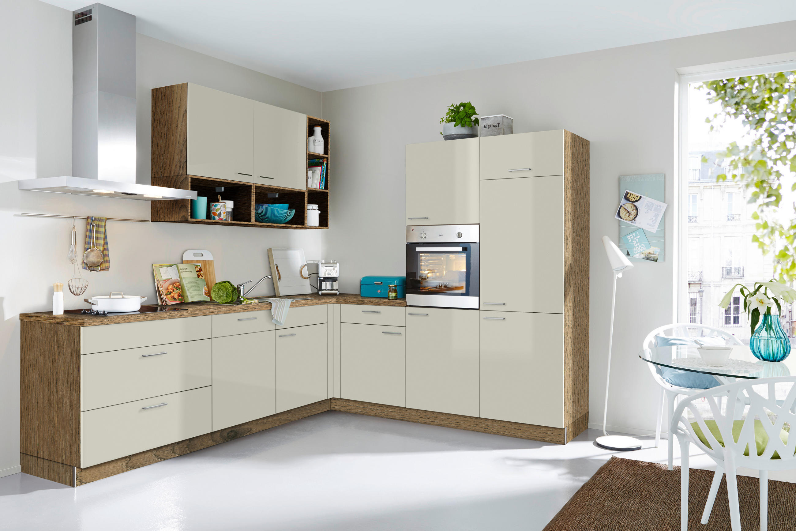 KÜCHENLEERBLOCK  275/245 cm  in Eichefarben, Hellgrau  - Edelstahlfarben/Eichefarben, MODERN, Holzwerkstoff/Metall (275/245cm) - Welnova