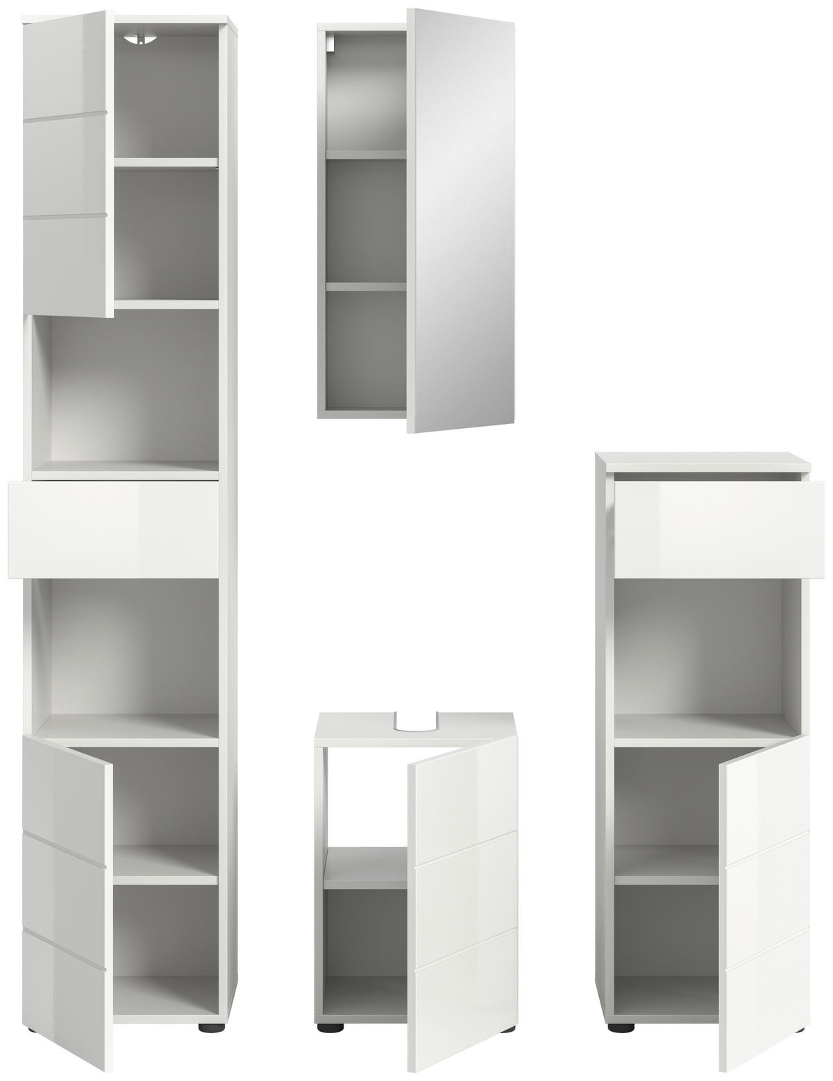 BADEZIMMER 4-teilig  in 114 cm  - Weiß Hochglanz/Schwarz, MODERN, Holzwerkstoff/Kunststoff (114cm) - MID.YOU