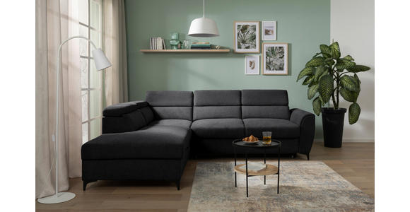 ECKSOFA Schwarz Velours  inkl. Bettkasten, Schlaffunktion, Rücken echt, Kopfteilverstellung, Liegefläche im Originalstoff  - Schwarz, KONVENTIONELL, Textil/Metall (217/255cm) - Carryhome
