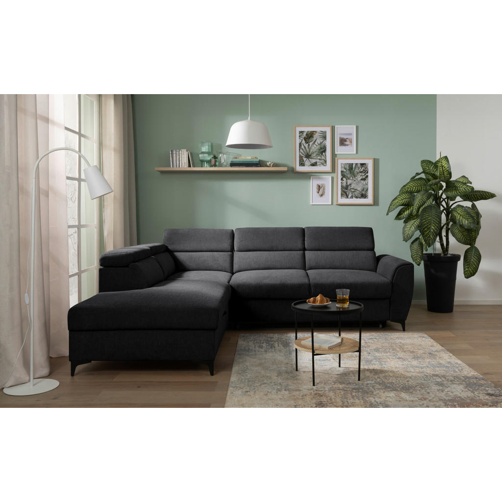 Thumbnail - Carryhome Ecksofa, Schwarz, Textil, 5-Sitzer, Ottomane links, L-Form, 255x217 cm, Liegefunktion, seitenverkehrt erhältli...