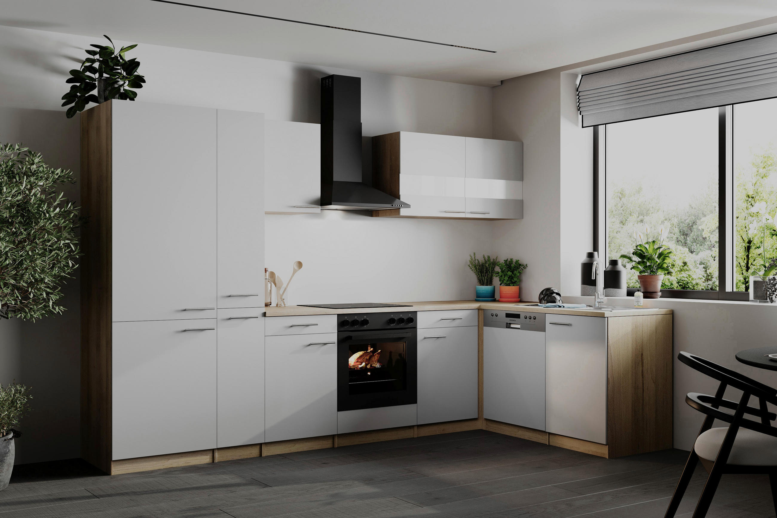 HÖRNKÖK 310/172 cm  i vit  - stålfärgad/vit, Basics, metall/trämaterial (310/172cm) - Respekta