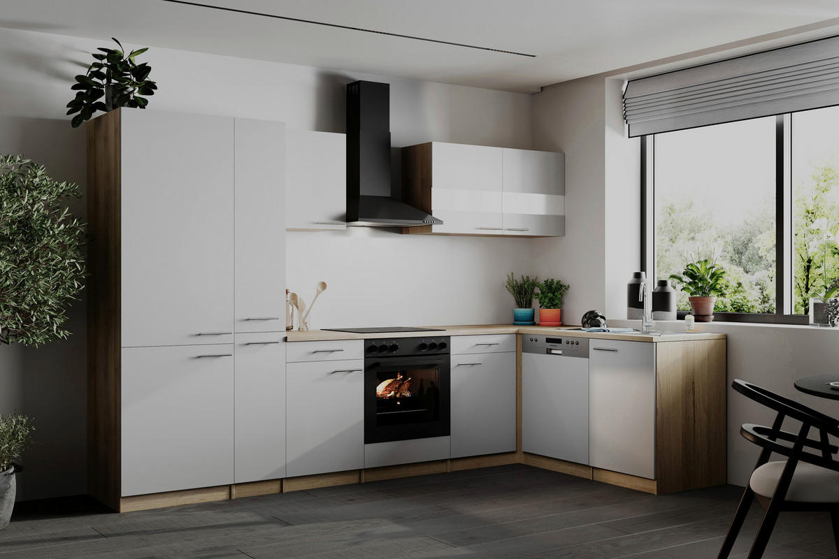 HÖRNKÖK 310/172 cm  i vit  - stålfärgad/vit, Basics, metall/trämaterial (310/172cm) - Respekta