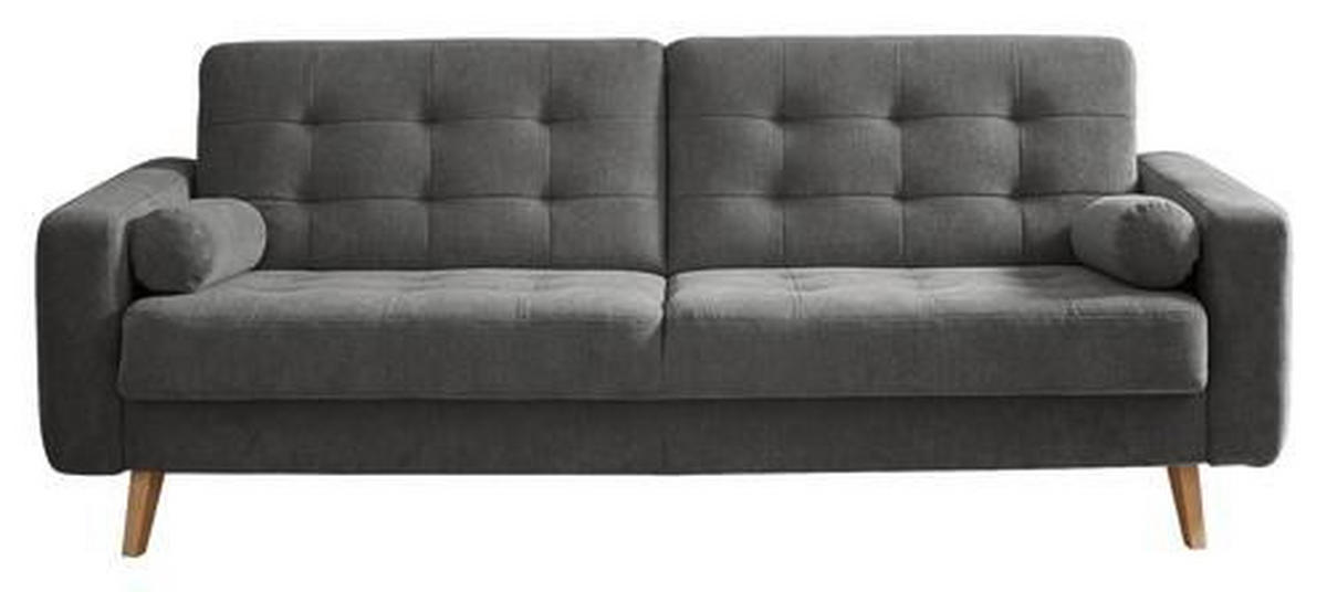SCHLAFSOFA Mikrovelours Grau  - Schlammfarben/Eichefarben, MODERN, Holz/Textil (222/86/90cm) - MID.YOU