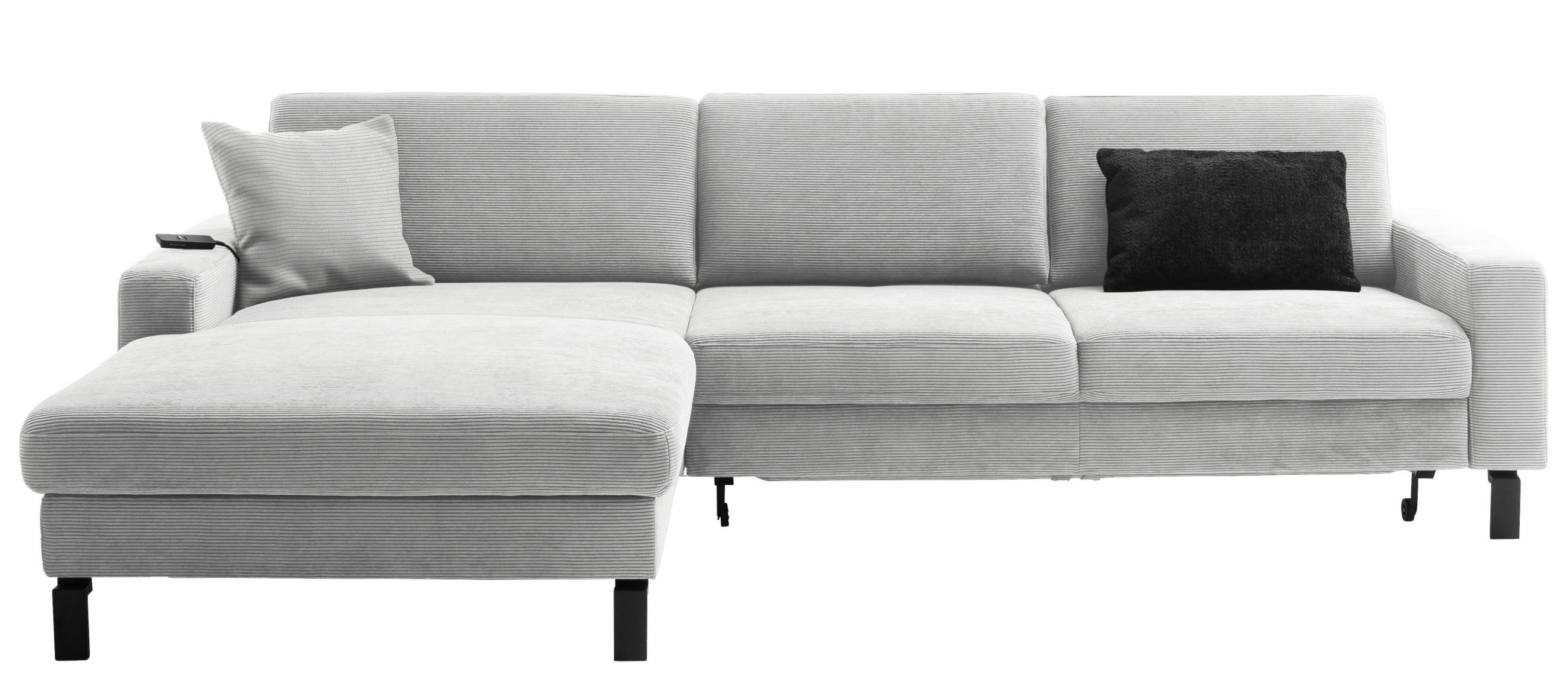 ECKSOFA Cord Hellgrau  - Hellgrau/Schwarz, Design, Textil/Metall (185/298cm) - Pure Home Lifestyle