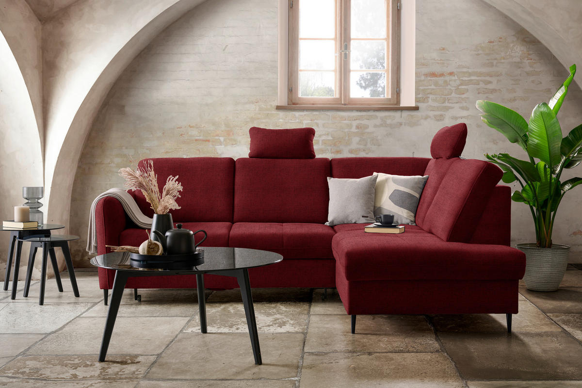 ECKSOFA in Chenille Rot  - Rot/Schwarz, Modern, Holz/Textil (241/184cm) - Carryhome
