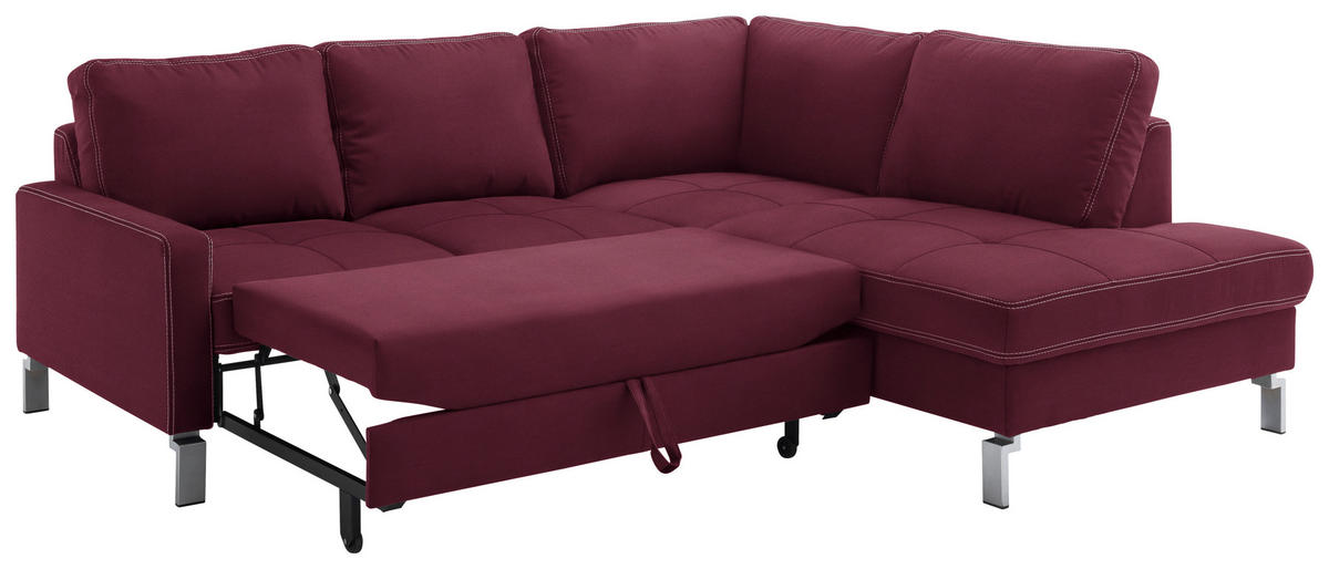 ECKSOFA in Mikrofaser Beere  229/200 cm  - Chromfarben/Beere, Design, Textil/Metall (229/200cm) - Pure Home Lifestyle