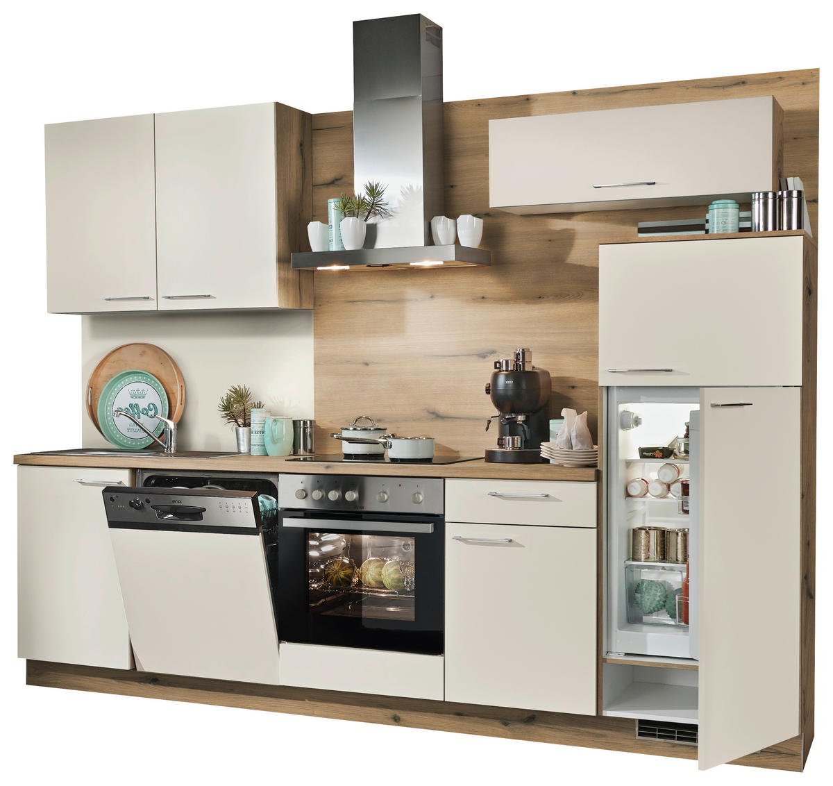 KÜCHENBLOCK 280 cm   in Magnolie, Wildeiche  - Wildeiche/Edelstahlfarben, Design, Holzwerkstoff/Metall (280cm) - Welnova