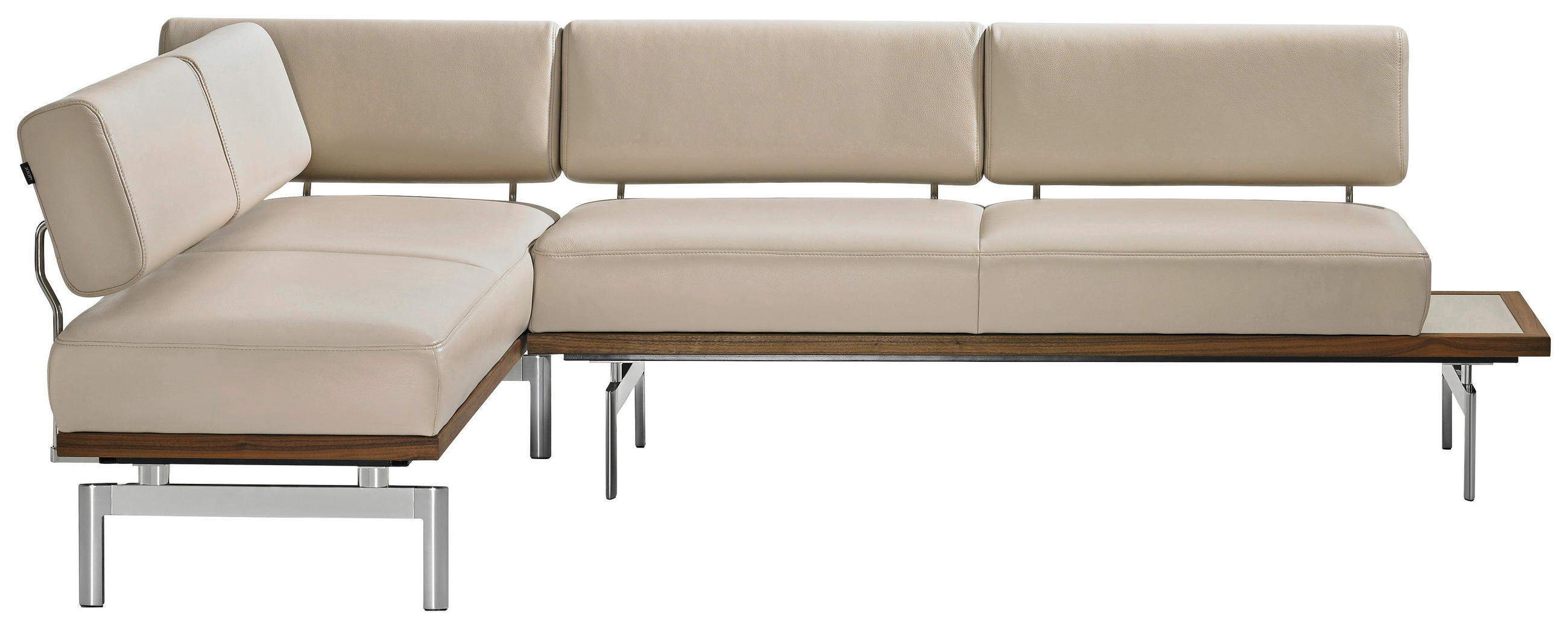 ECKBANK 190/266 cm  in Creme, Nussbaumfarben, Alufarben, Hellbraun  - Hellbraun/Nussbaumfarben, Design, Glas/Leder (190/266cm) - Joop!