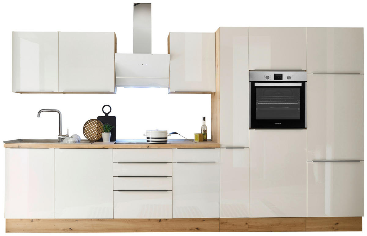 KÜCHENBLOCK 370 cm   in Eiche Artisan, Weiss Hochglanz  - Weiss Hochglanz/Alufarben, Lifestyle, Holzwerkstoff/Kunststoff (370cm) - Respekta
