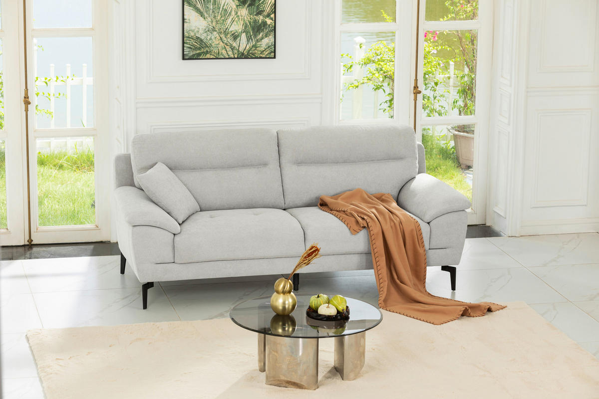 BOXSPRINGSOFA in Textil Grau  - Schwarz/Grau, KONVENTIONELL, Textil/Metall (215/92/94cm) - Livetastic