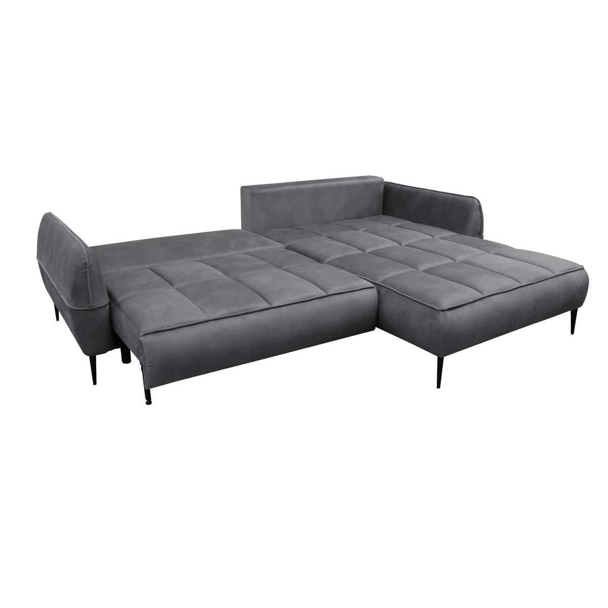 ECKSOFA in Velours Grau  260/189 cm  - Schwarz/Grau, Design, Textil/Metall (260/189cm) - MID.YOU